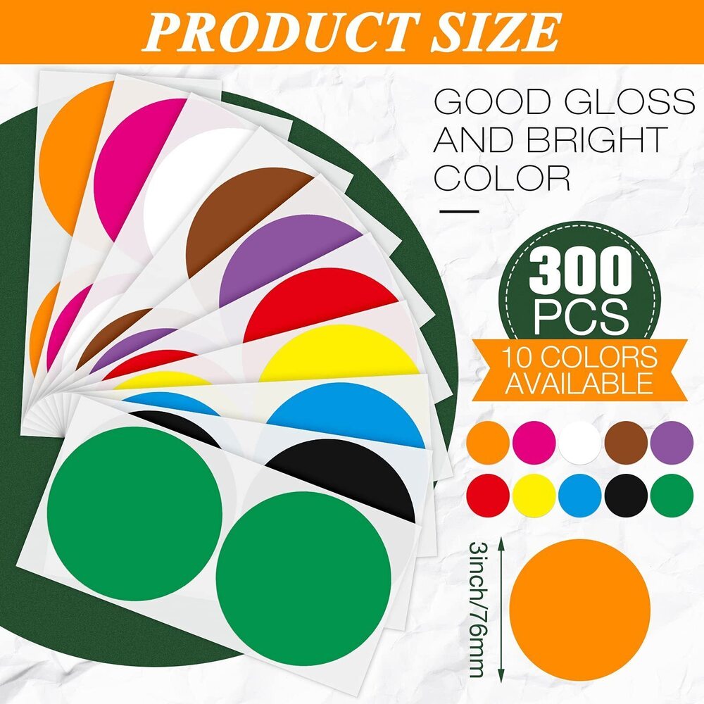 3465 300 3 Inch Color Coding Sticker 10 Assorted Colors Circle Labels Dot - Picture 2 of 6